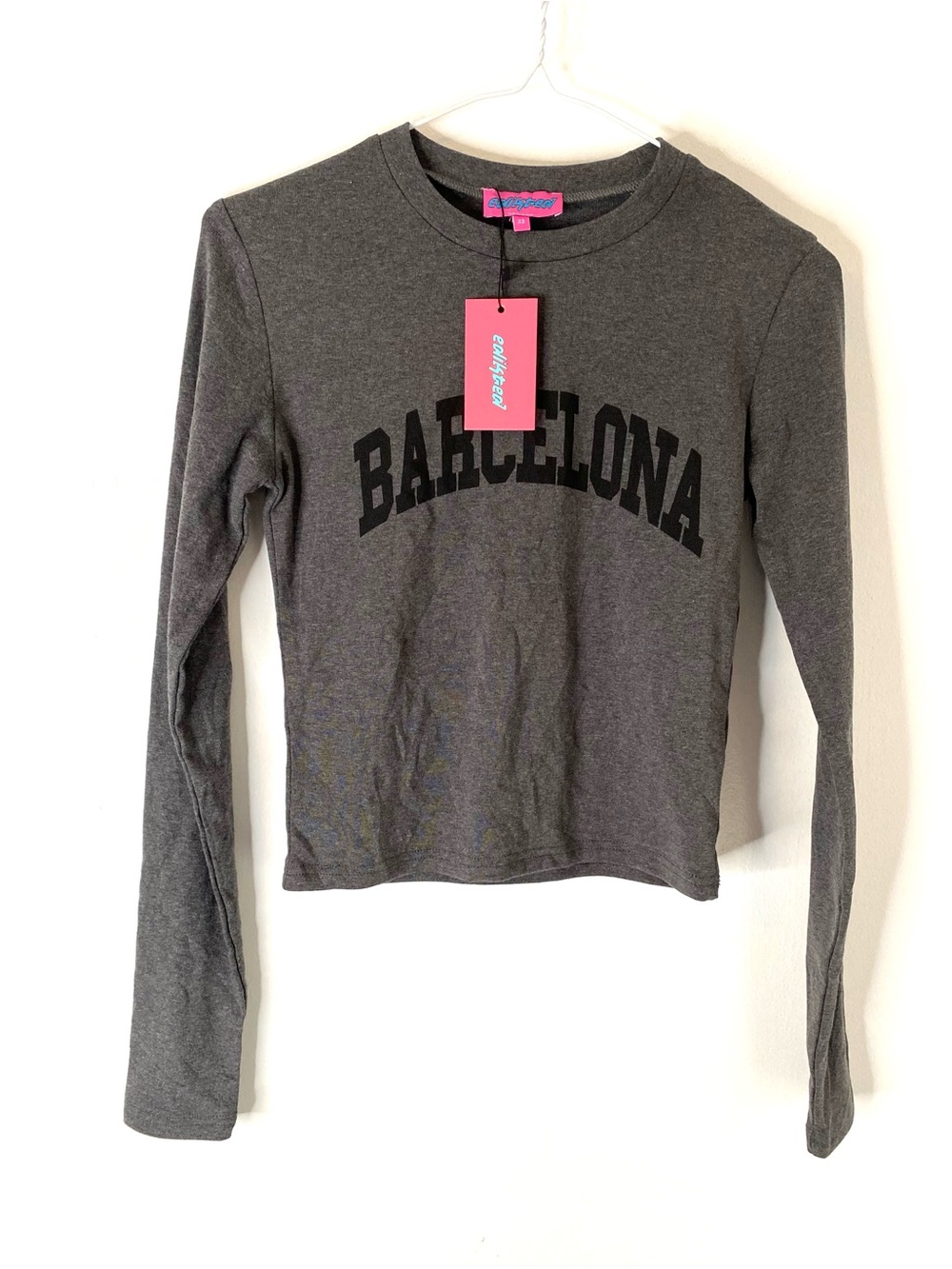 Edikted NWT Barcelona Dark Gray Long Sleeve Graphic Baby Tee